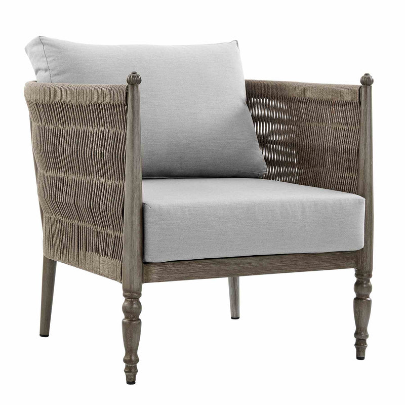 Safari Aluminum and Rope Outdoor Chair in Brown with Gray Cushions - Furniture City (CA)l