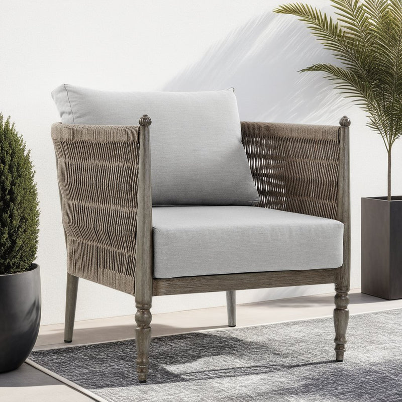 Safari Aluminum and Rope Outdoor Chair in Brown with Gray Cushions - Furniture City (CA)l