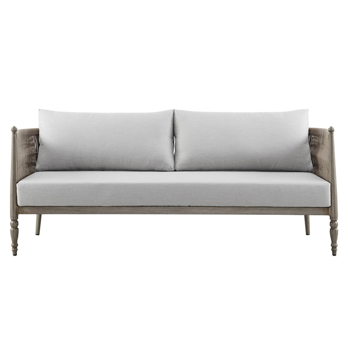 Safari Aluminum and Rope Outdoor Sofa in Brown with Gray Cushions