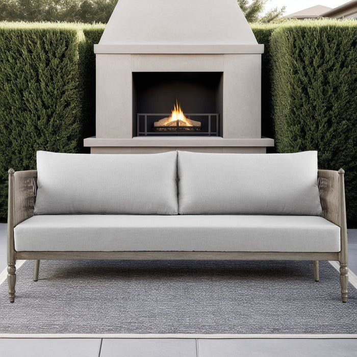 Safari Aluminum and Rope Outdoor Sofa in Brown with Gray Cushions