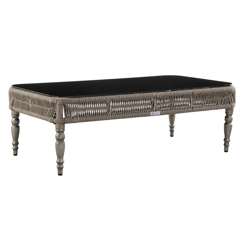 Safari Aluminum and Glass Outdoor Coffee Table in Brown with Rope Weaving - Furniture City (CA)l
