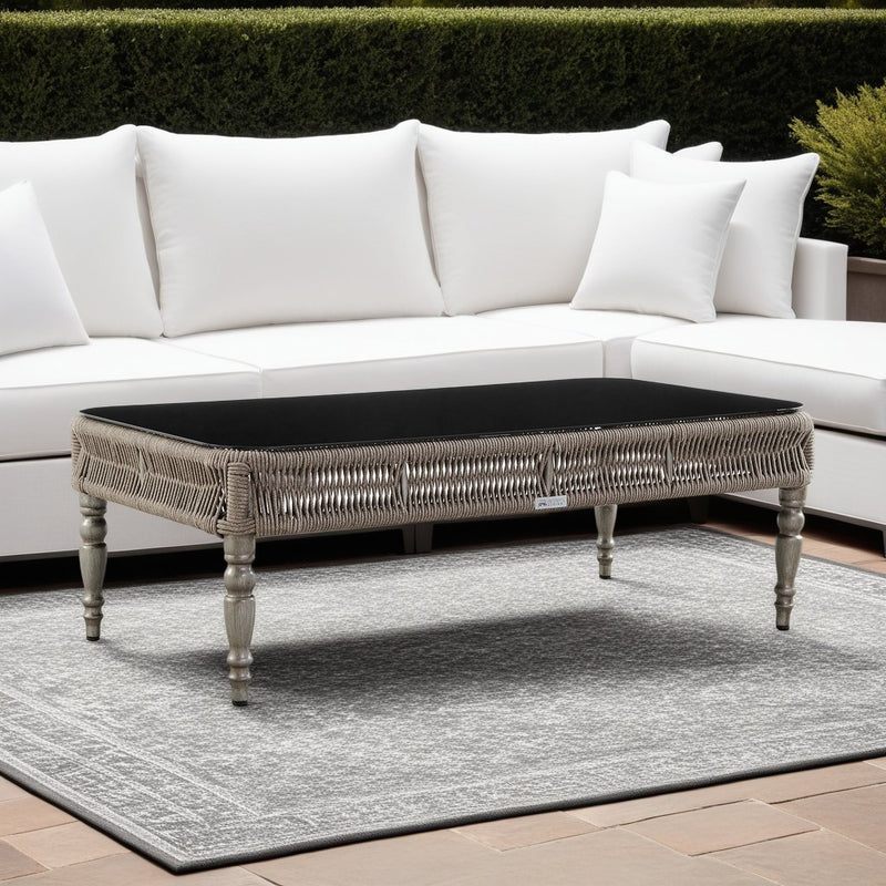 Safari Aluminum and Glass Outdoor Coffee Table in Brown with Rope Weaving - Furniture City (CA)l