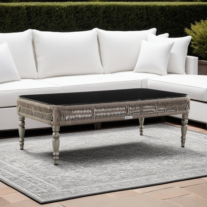 Safari Aluminum and Glass Outdoor Coffee Table in Brown with Rope Weaving