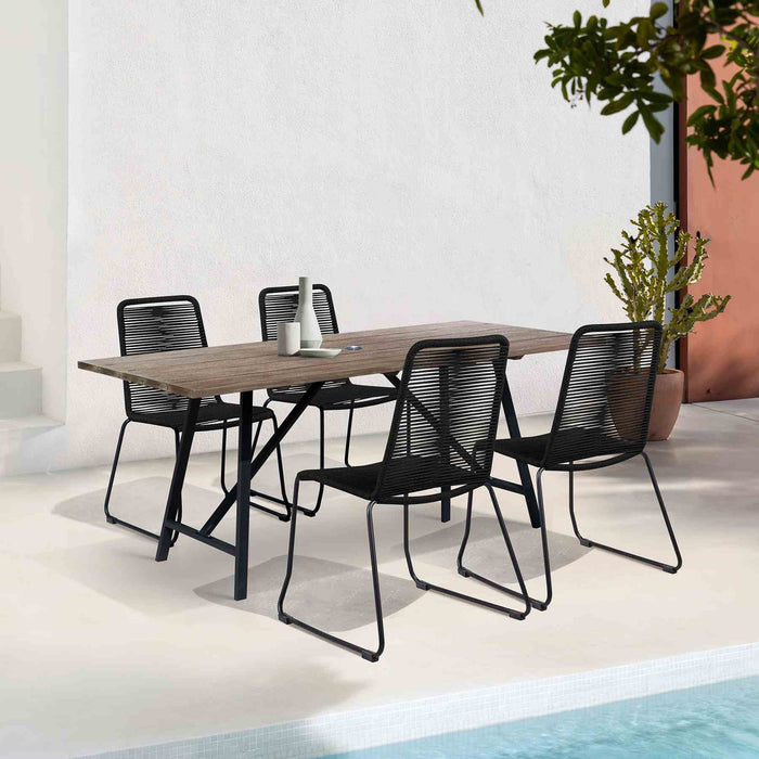 Frinton and Shasta 5 Piece Outdoor Patio Dining Set in Light Eucalyptus Wood and Black Rope