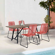 Frinton and Shasta 5 Piece Outdoor Patio Dining Set in Light Eucalyptus Wood and Brick Red Rope - Furniture City (CA)l
