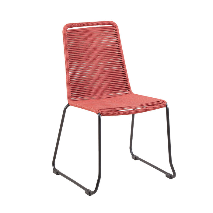 Frinton and Shasta 5 Piece Outdoor Patio Dining Set in Light Eucalyptus Wood and Brick Red Rope