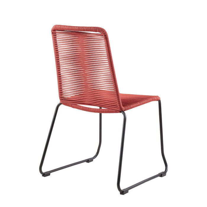 Frinton and Shasta 5 Piece Outdoor Patio Dining Set in Light Eucalyptus Wood and Brick Red Rope