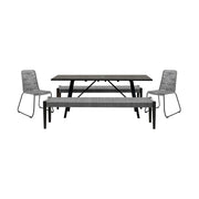 Frinton Shasta and Rhett 5 Piece Outdoor Dining Set in Dark Eucalyptus Wood with Gray Rope - Furniture City (CA)l