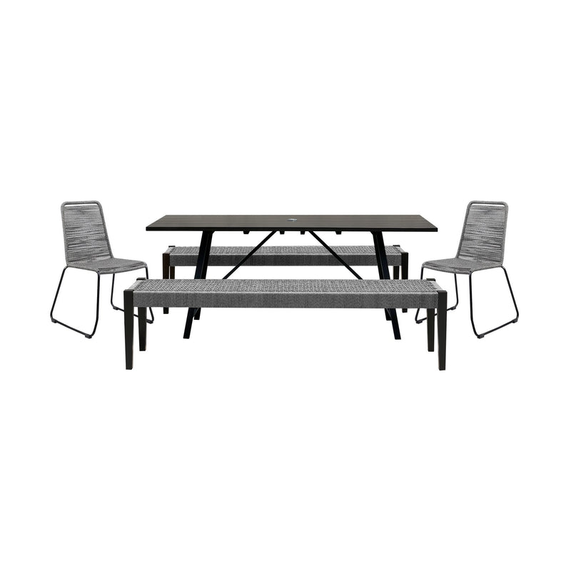 Frinton Shasta and Rhett 5 Piece Outdoor Dining Set in Dark Eucalyptus Wood with Gray Rope - Furniture City (CA)l