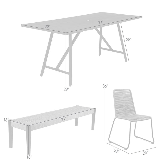 Frinton Shasta and Rhett 5 Piece Outdoor Dining Set in Dark Eucalyptus Wood with Gray Rope