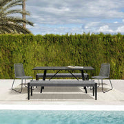 Frinton Shasta and Rhett 5 Piece Outdoor Dining Set in Dark Eucalyptus Wood with Gray Rope - Furniture City (CA)l
