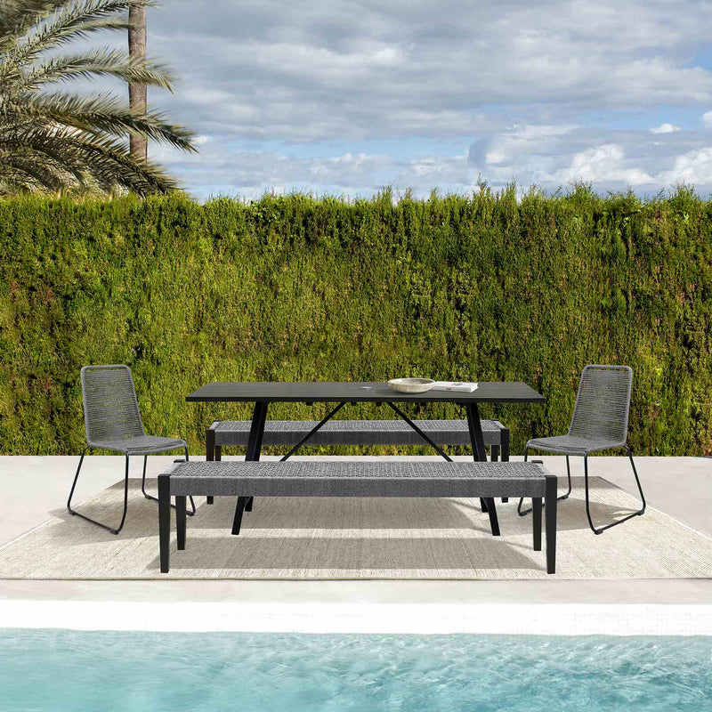 Frinton Shasta and Rhett 5 Piece Outdoor Dining Set in Dark Eucalyptus Wood with Gray Rope - Furniture City (CA)l