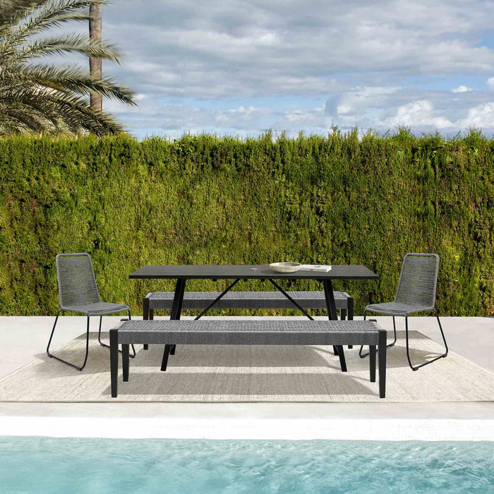 Frinton Shasta and Rhett 5 Piece Outdoor Dining Set in Dark Eucalyptus Wood with Gray Rope