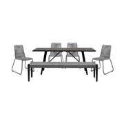 Frinton Shasta and Rhett 6 Piece Outdoor Dining Set in Dark Eucalyptus Wood with Gray Rope - Furniture City (CA)l