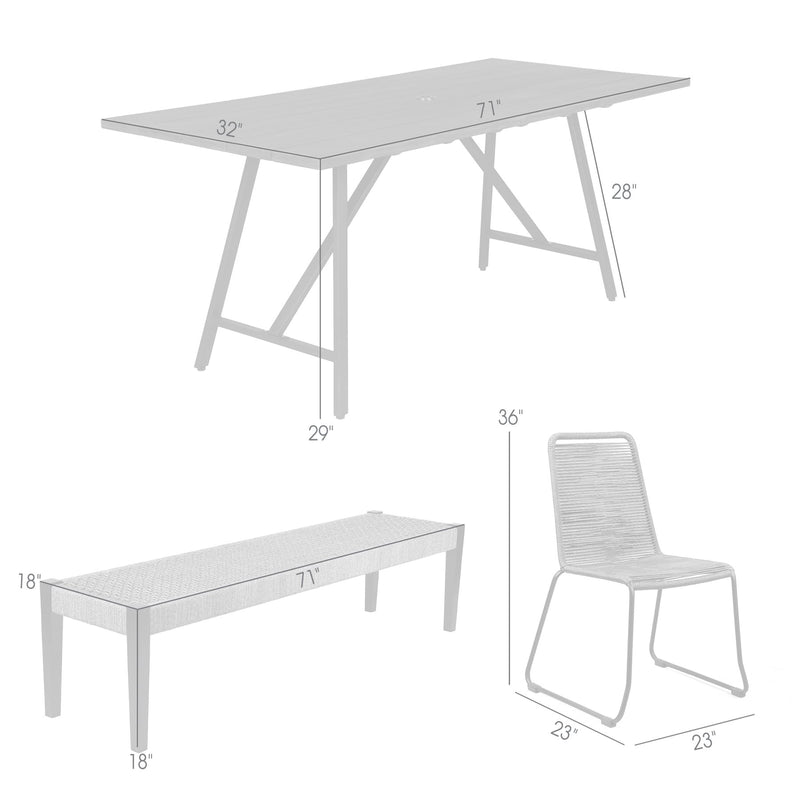 Frinton Shasta and Rhett 6 Piece Outdoor Dining Set in Dark Eucalyptus Wood with Gray Rope - Furniture City (CA)l