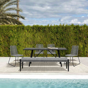 Frinton Shasta and Rhett 6 Piece Outdoor Dining Set in Dark Eucalyptus Wood with Gray Rope - Furniture City (CA)l