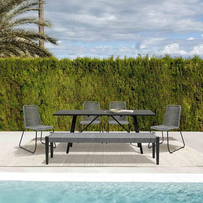 Frinton Shasta and Rhett 6 Piece Outdoor Dining Set in Dark Eucalyptus Wood with Gray Rope