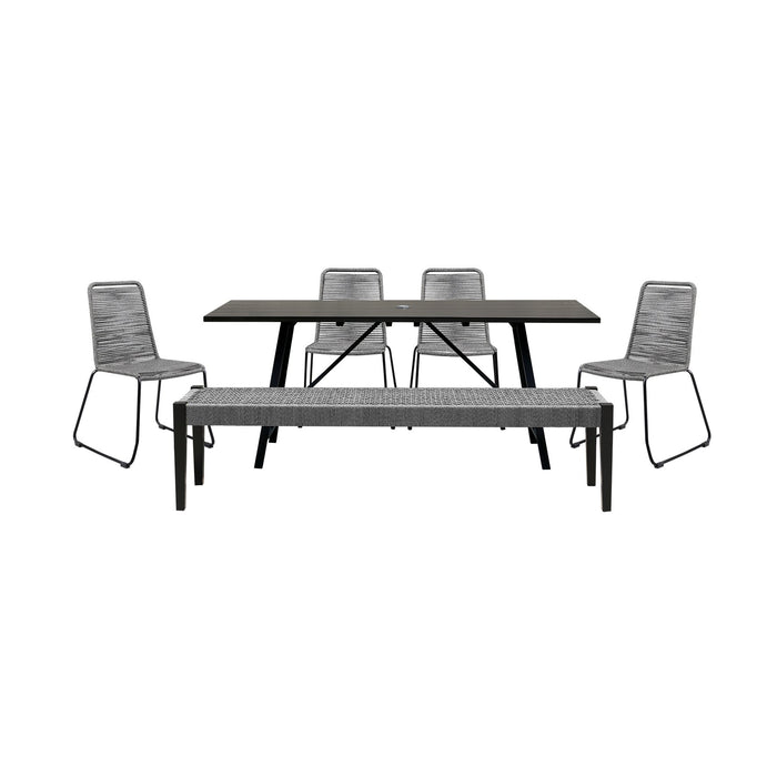 Frinton Shasta and Rhett 6 Piece Outdoor Dining Set in Dark Eucalyptus Wood with Gray Rope