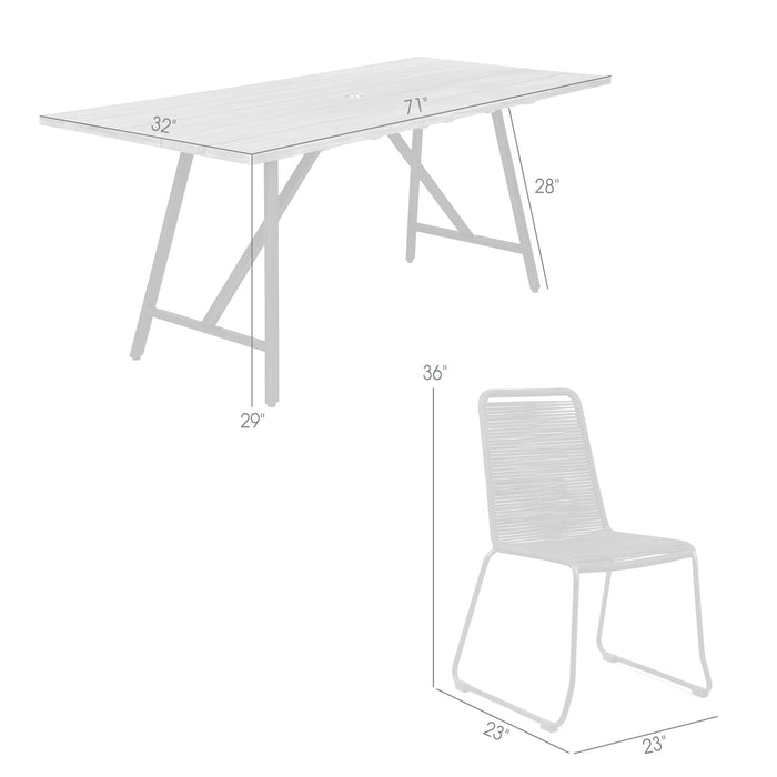 Frinton and Shasta 5 Piece Dining Set in Dark Eucalyptus and Metal with Black Rope