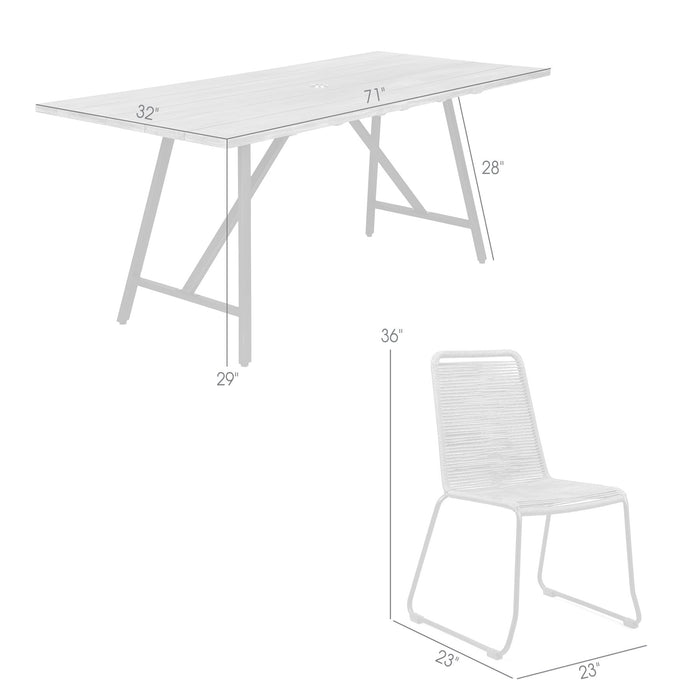 Frinton and Shasta 5 Piece Outdoor Patio Dining Set in Light Eucalyptus Wood and Gray Rope