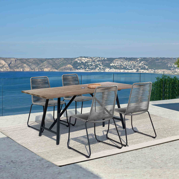 Frinton and Shasta 5 Piece Outdoor Patio Dining Set in Light Eucalyptus Wood and Gray Rope