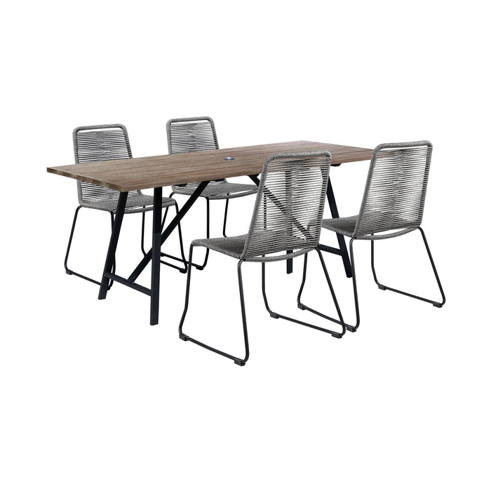 Frinton and Shasta 5 Piece Outdoor Patio Dining Set in Light Eucalyptus Wood and Gray Rope