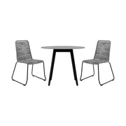 Kylie and Shasta 3 Piece Outdoor Patio 36" Dining Set in Black Eucalyptus Wood and Gray Rope - Furniture City (CA)l