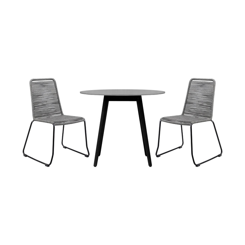 Kylie and Shasta 3 Piece Outdoor Patio 36" Dining Set in Black Eucalyptus Wood and Gray Rope - Furniture City (CA)l