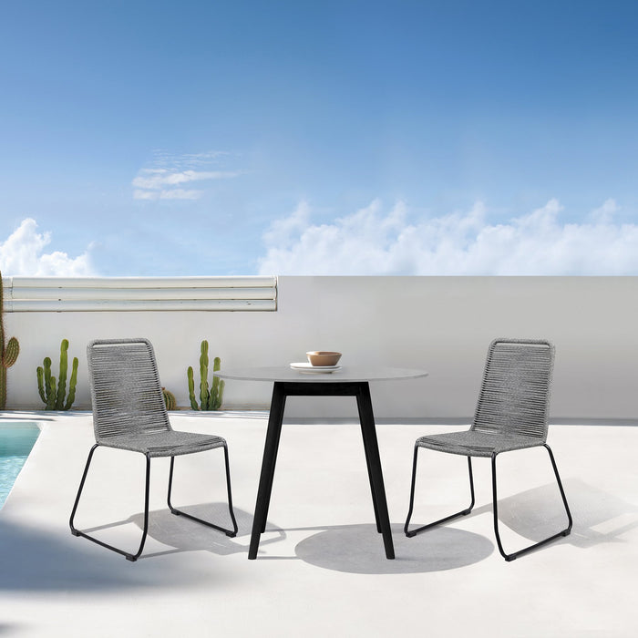 Kylie and Shasta 3 Piece Outdoor Patio 36" Dining Set in Black Eucalyptus Wood and Gray Rope