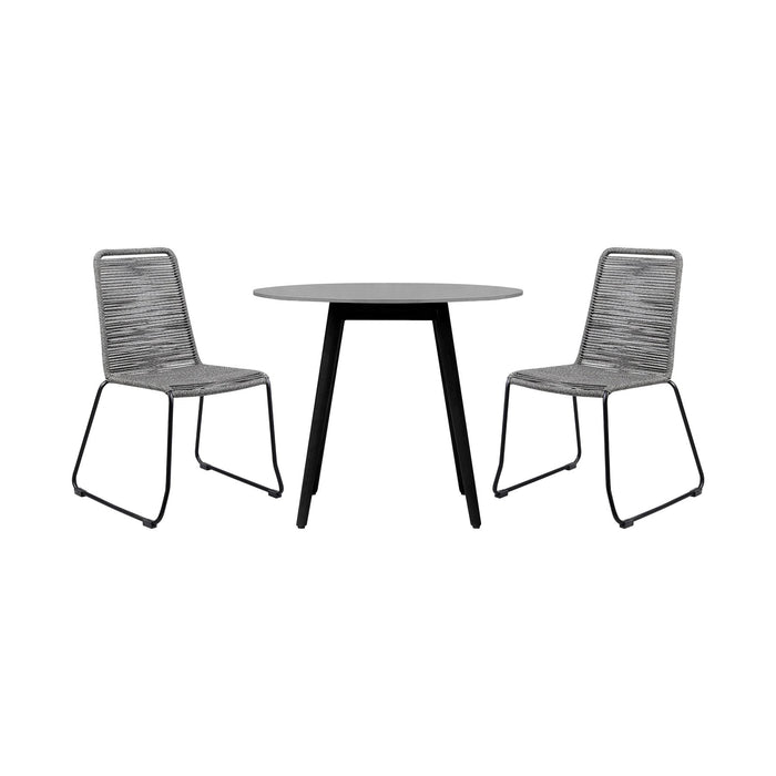 Kylie and Shasta 3 Piece Outdoor Patio 36" Dining Set in Black Eucalyptus Wood and Gray Rope