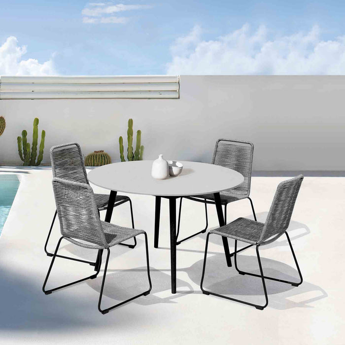 Kylie and Shasta 5 Piece Patio Outdoor Dining Set in Gray Rope with Black Eucalyptus Wood