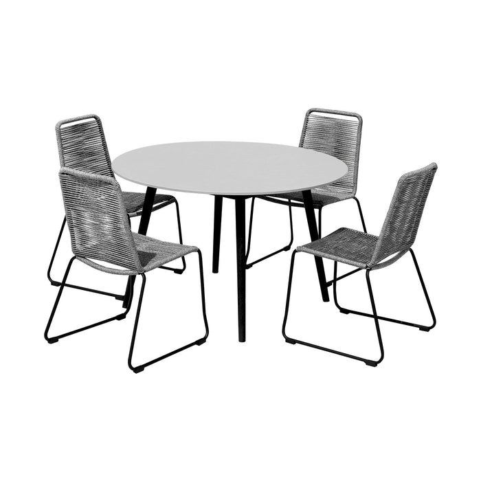 Kylie and Shasta 5 Piece Patio Outdoor Dining Set in Gray Rope with Black Eucalyptus Wood