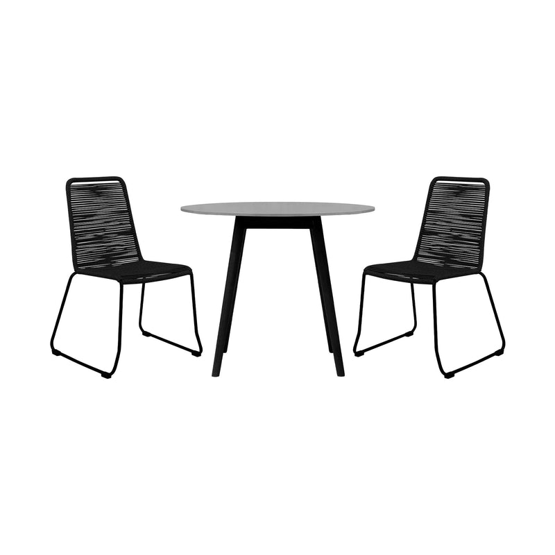 Kylie and Shasta 3 Piece Outdoor Patio 36" Dining Set in Black Eucalyptus Wood and Black Rope - Furniture City (CA)l