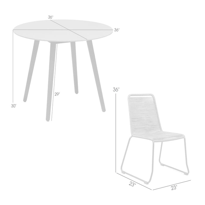 Kylie and Shasta 3 Piece Outdoor Patio 36" Dining Set in Black Eucalyptus Wood and Black Rope