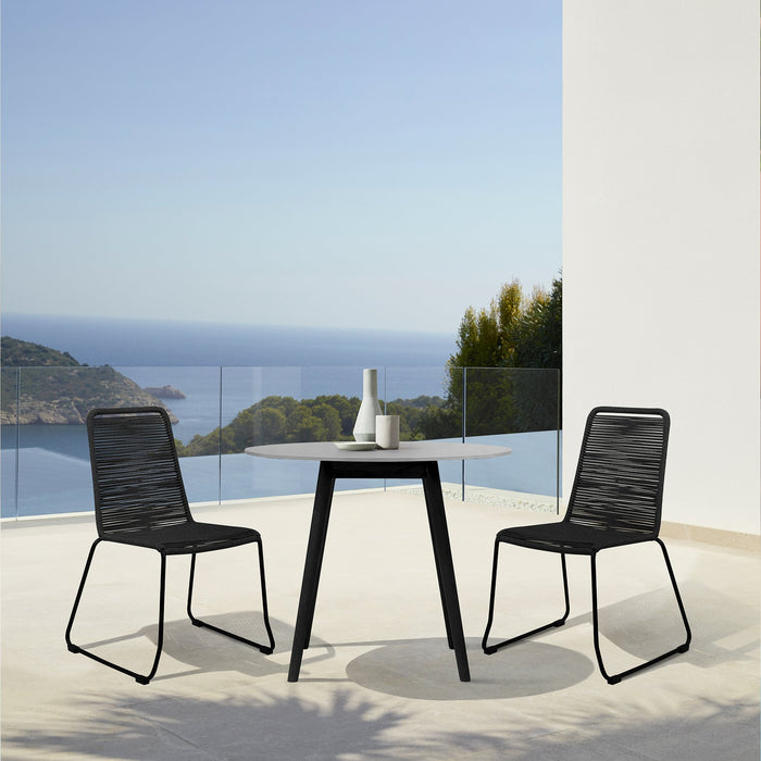 Kylie and Shasta 3 Piece Outdoor Patio 36" Dining Set in Black Eucalyptus Wood and Black Rope
