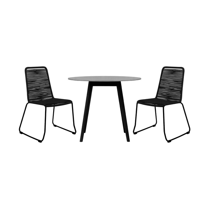 Kylie and Shasta 3 Piece Outdoor Patio 36" Dining Set in Black Eucalyptus Wood and Black Rope