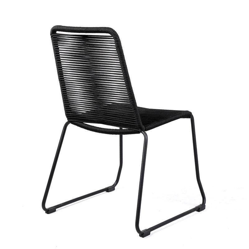 Kylie and Shasta 3 Piece Outdoor Patio 36" Dining Set in Black Eucalyptus Wood and Black Rope - Furniture City (CA)l