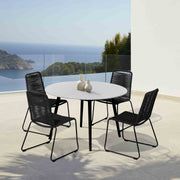 Kylie and Shasta 5 Piece Patio Outdoor Dining Set in Black Rope with Black Eucalyptus Wood - Furniture City (CA)l