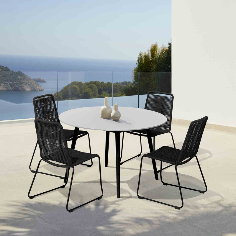 Kylie and Shasta 5 Piece Patio Outdoor Dining Set in Black Rope with Black Eucalyptus Wood - Furniture City (CA)l