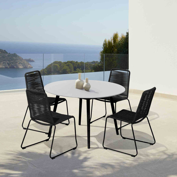 Kylie and Shasta 5 Piece Patio Outdoor Dining Set in Black Rope with Black Eucalyptus Wood