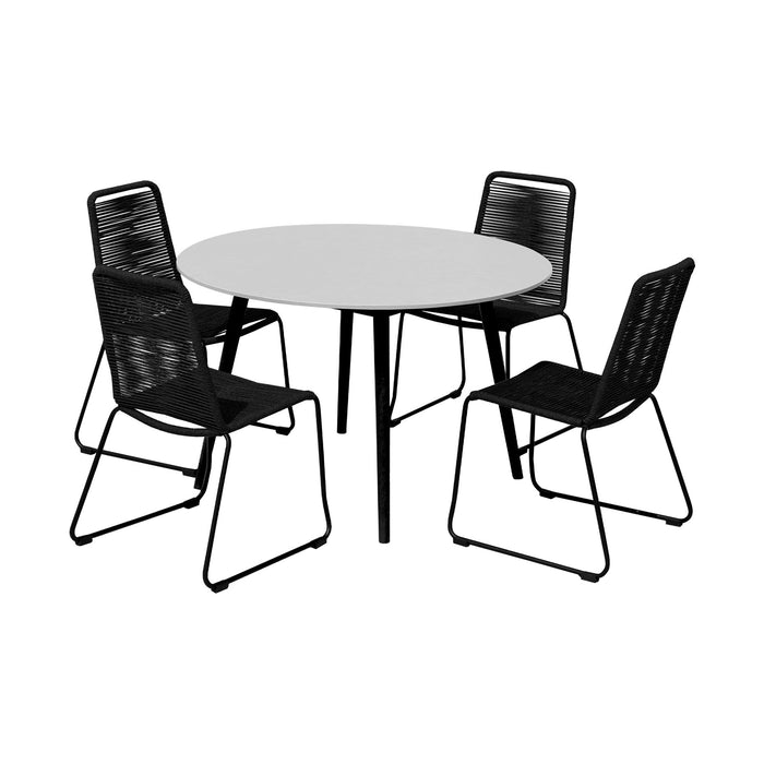 Kylie and Shasta 5 Piece Patio Outdoor Dining Set in Black Rope with Black Eucalyptus Wood