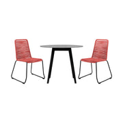Kylie and Shasta 3 Piece Outdoor Patio 36" Dining Set in Black Eucalyptus Wood and Brick Red Rope - Furniture City (CA)l