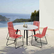 Kylie and Shasta 5 Piece Patio Outdoor Dining Set in Brick Red Rope with Black Eucalyptus Wood - Furniture City (CA)l