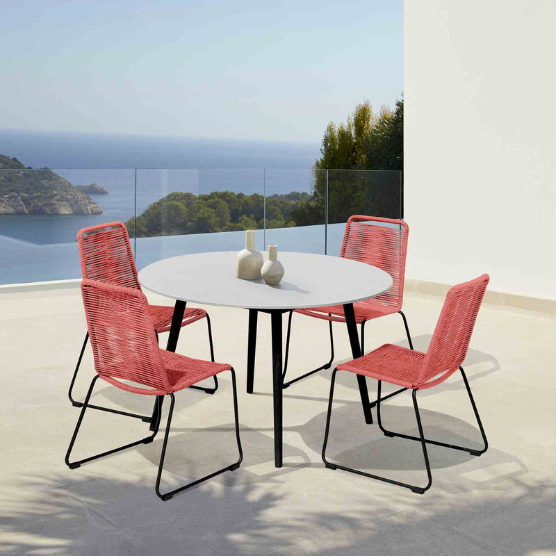 Kylie and Shasta 5 Piece Patio Outdoor Dining Set in Brick Red Rope with Black Eucalyptus Wood - Furniture City (CA)l