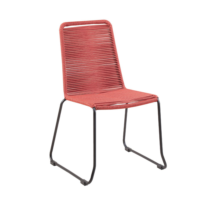 Kylie and Shasta 5 Piece Patio Outdoor Dining Set in Brick Red Rope with Black Eucalyptus Wood