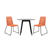 Kylie and Shasta 3 Piece Outdoor Patio 36" Dining Set in Black Eucalyptus Wood and Tangerine Rope - Furniture City (CA)l