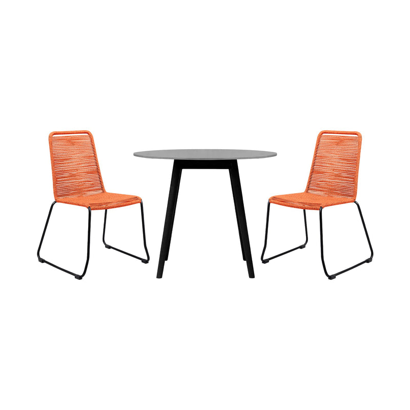Kylie and Shasta 3 Piece Outdoor Patio 36" Dining Set in Black Eucalyptus Wood and Tangerine Rope - Furniture City (CA)l