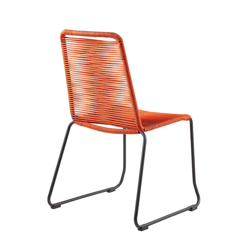Kylie and Shasta 3 Piece Outdoor Patio 36" Dining Set in Black Eucalyptus Wood and Tangerine Rope - Furniture City (CA)l