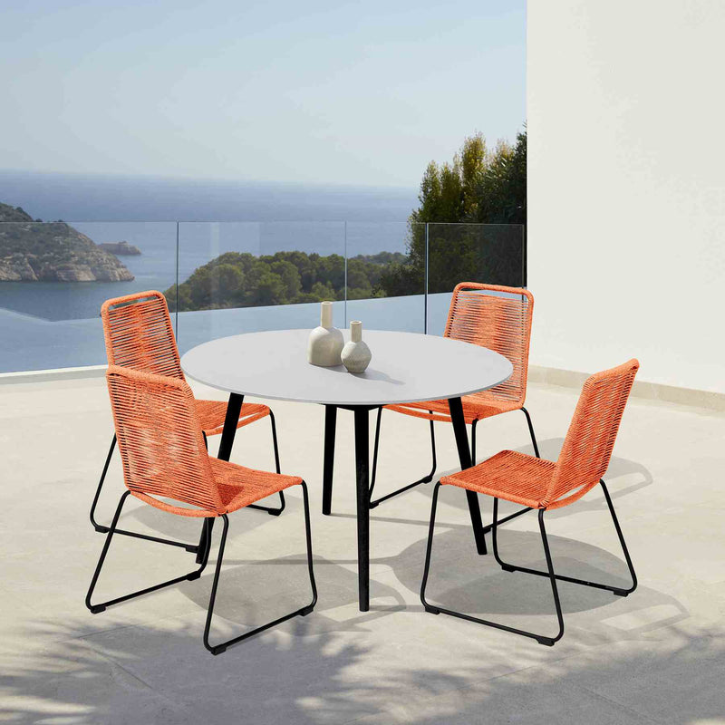 Kylie and Shasta 5 Piece Patio Outdoor Dining Set in Tangerine Rope with Black Eucalyptus Wood - Furniture City (CA)l