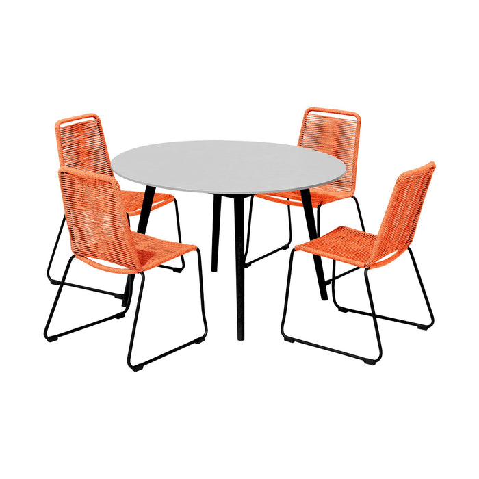Kylie and Shasta 5 Piece Patio Outdoor Dining Set in Tangerine Rope with Black Eucalyptus Wood